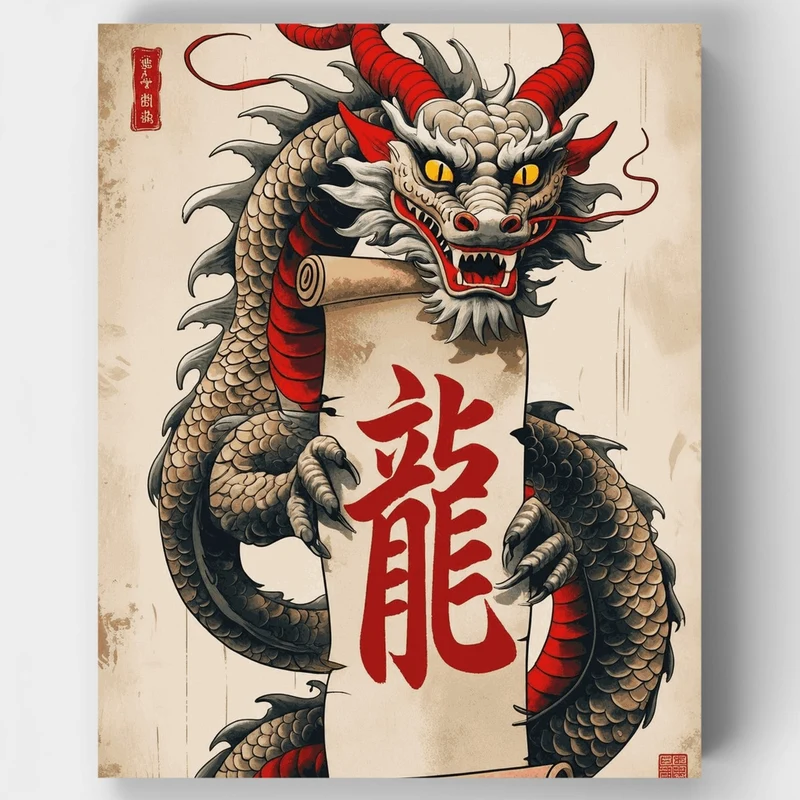 Traditional Chinese Dragon with Scroll - Paint by Numbers Kit