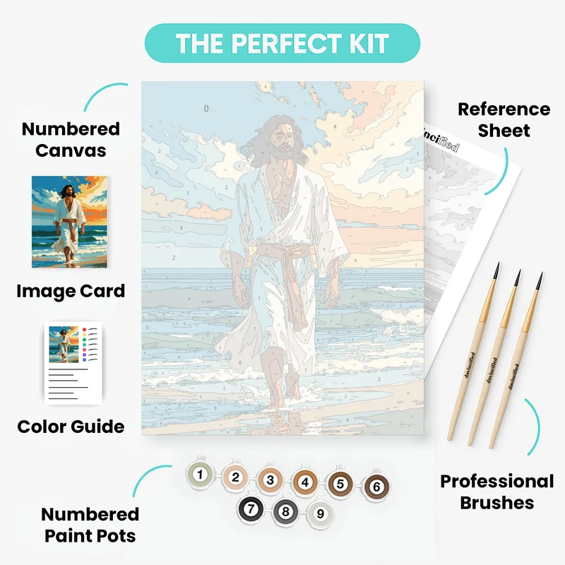 Jesus Walking on Beach at Sunset - Paint by Numbers Kit