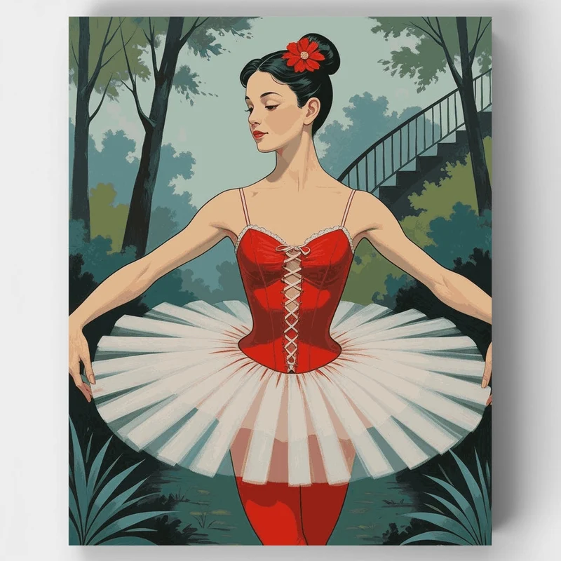 Elegant Ballerina in Red Tutu - Paint by Numbers Kit
