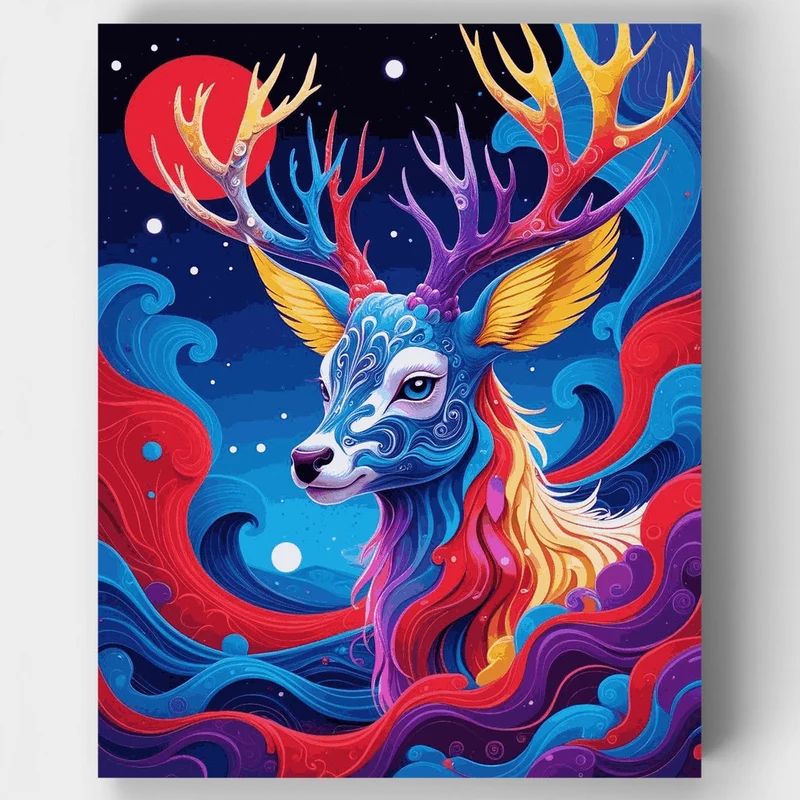 Mystical Winged Deer in Cosmic Swirls - Paint by Numbers Kit
