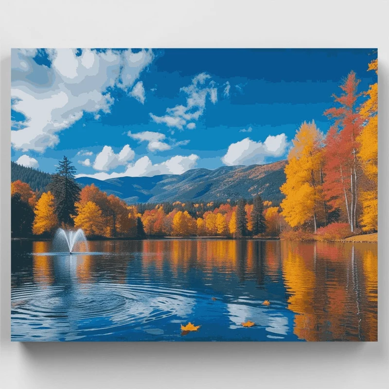 Autumn Lake Reflection with Mountain Vista - Paint by Numbers Kit
