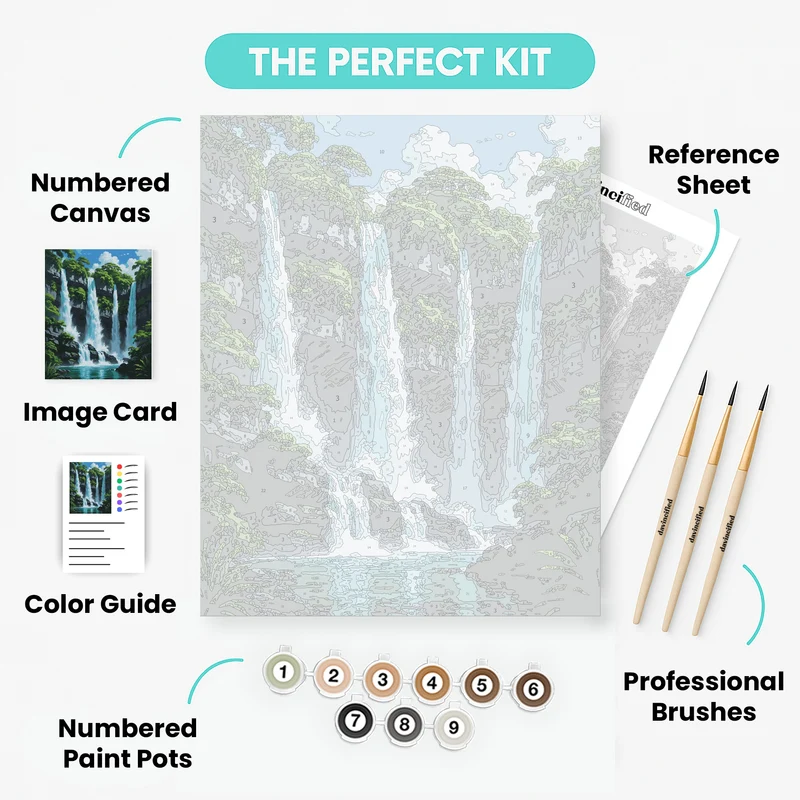 Majestic Waterfalls in Lush Forest - Paint by Numbers Kit