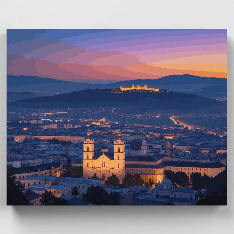 Illuminated Cathedral at Twilight - Paint by Numbers Kit