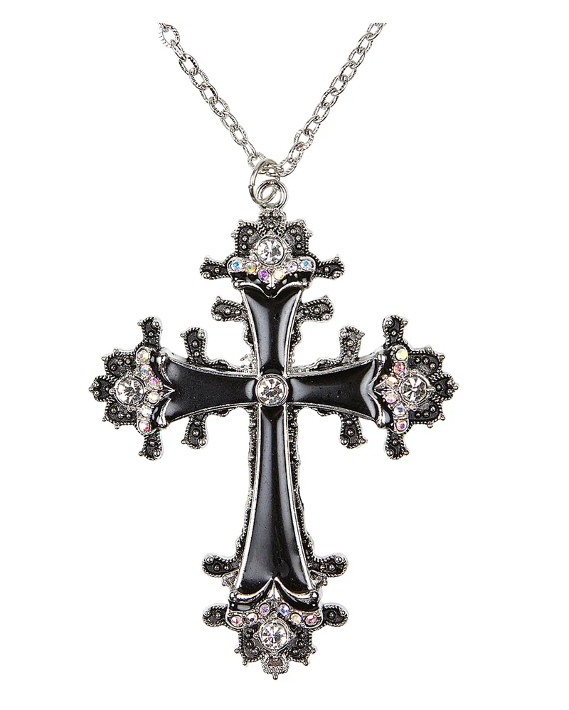 Gothic Kreuzkette mit Strass als Kostümaccessoire