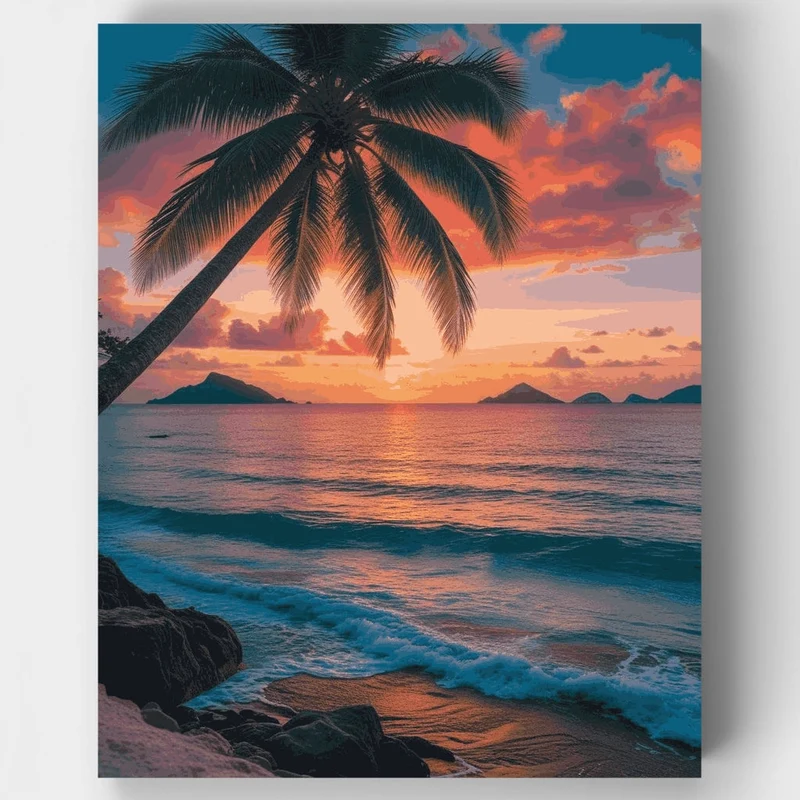 Tropical Beach Sunset Paradise - Paint by Numbers Kit