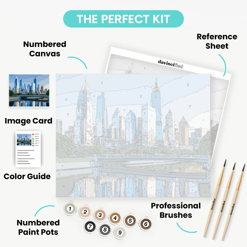 Modern City Skyline with Bridge Reflection - Paint by Numbers Kit