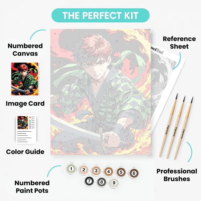Anime Warrior with Sword in Flames - Paint by Numbers Kit