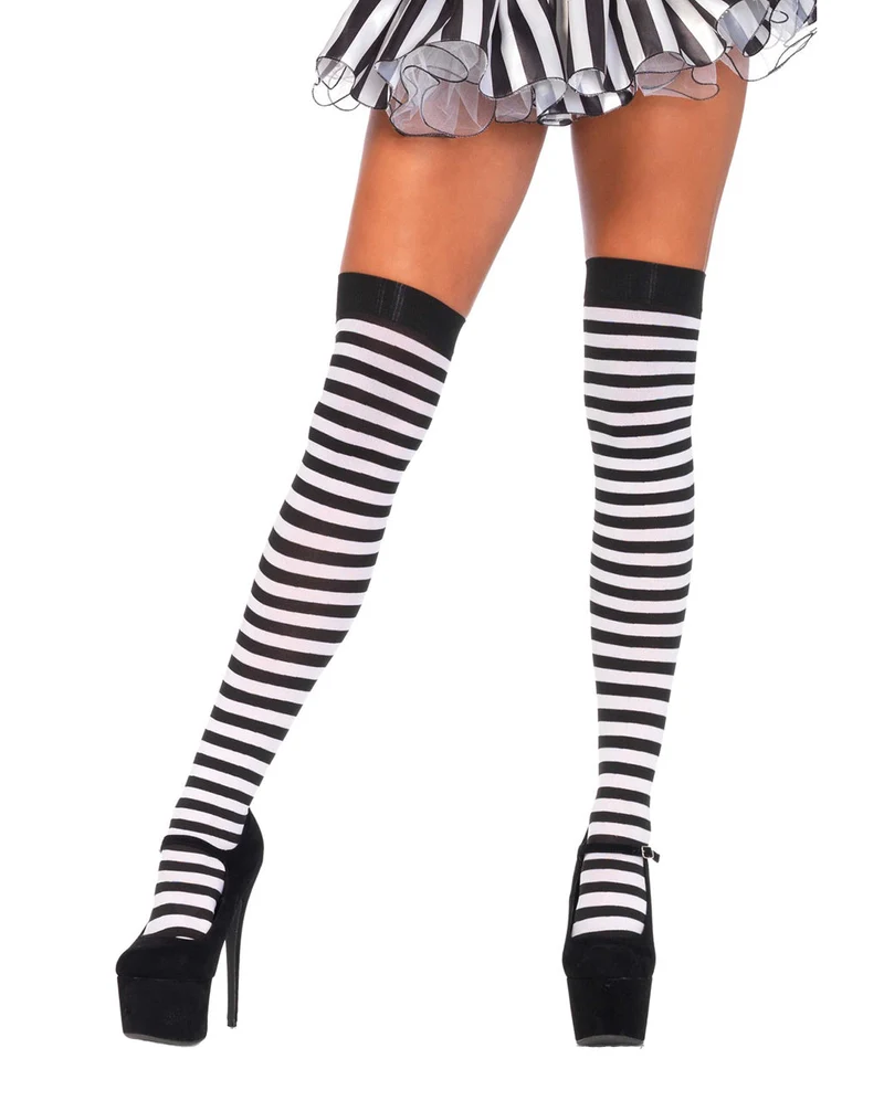 Schwarz-Weiße Overknees mit Ringelstreifen