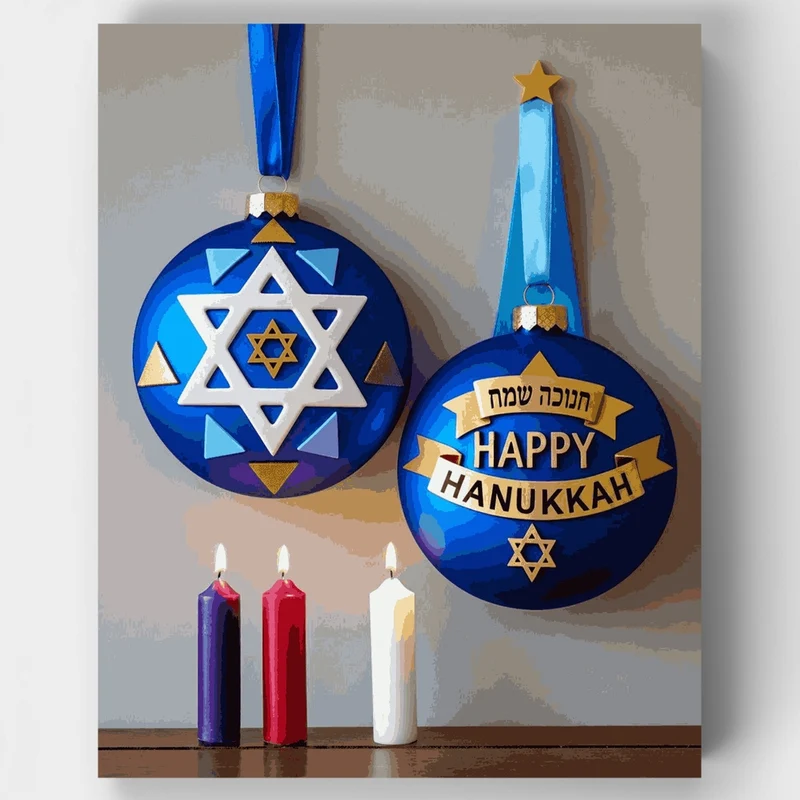 Happy Hanukkah Ornaments and Candles - Paint by Numbers Kit