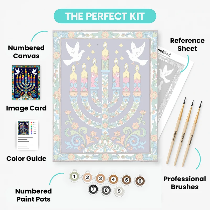 Festive Menorah with Doves - Paint by Numbers Kit