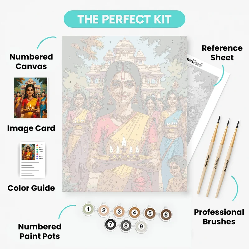 Traditional Diwali Ceremony with Oil Lamps - Paint by Numbers Kit