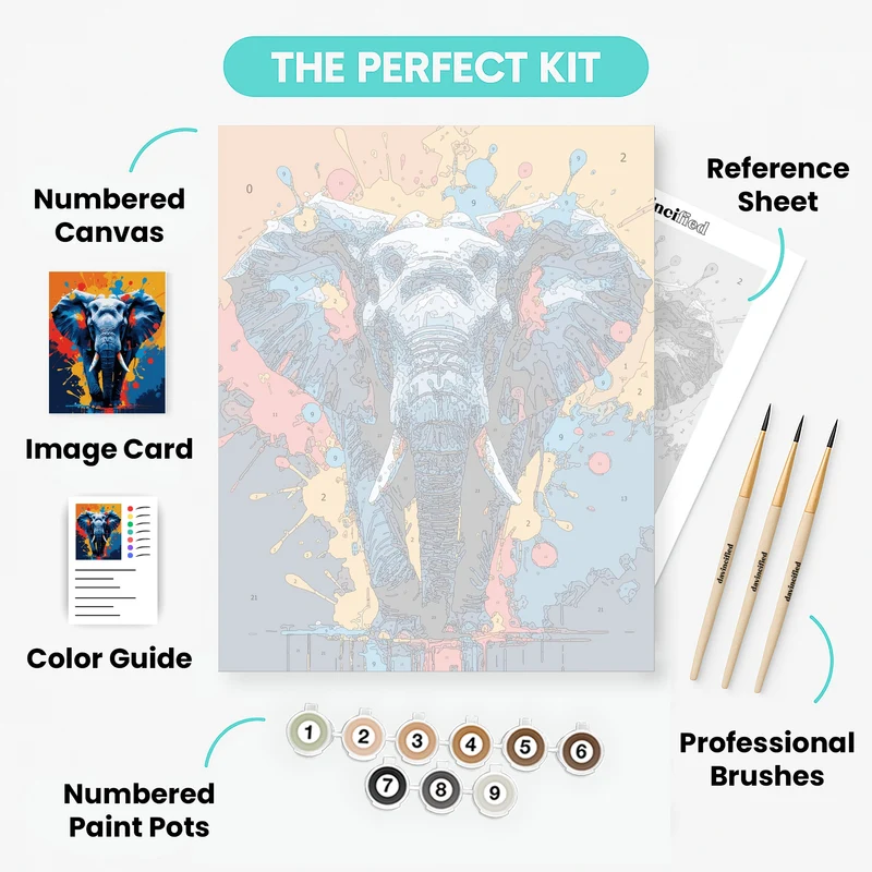 Vibrant Elephant Splash Art - Paint by Numbers Kit