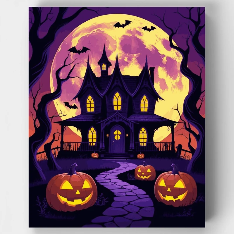 Spooky Halloween Haunted House - Paint by Numbers Kit