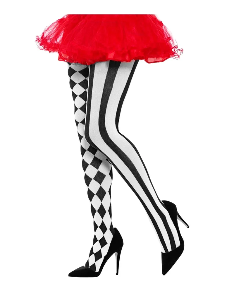 Schwarz-Weiße Harlekin Strumpfhose