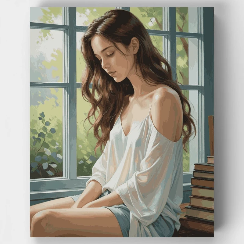 Contemplative Woman by Window - Paint by Numbers Kit