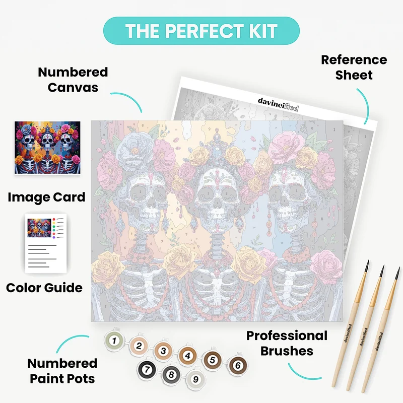 Day of the Dead Sugar Skull Skeletons - Paint by Numbers Kit