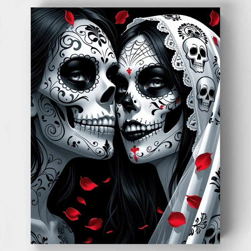 Day of the Dead Sugar Skull Couple - Paint by Numbers Kit