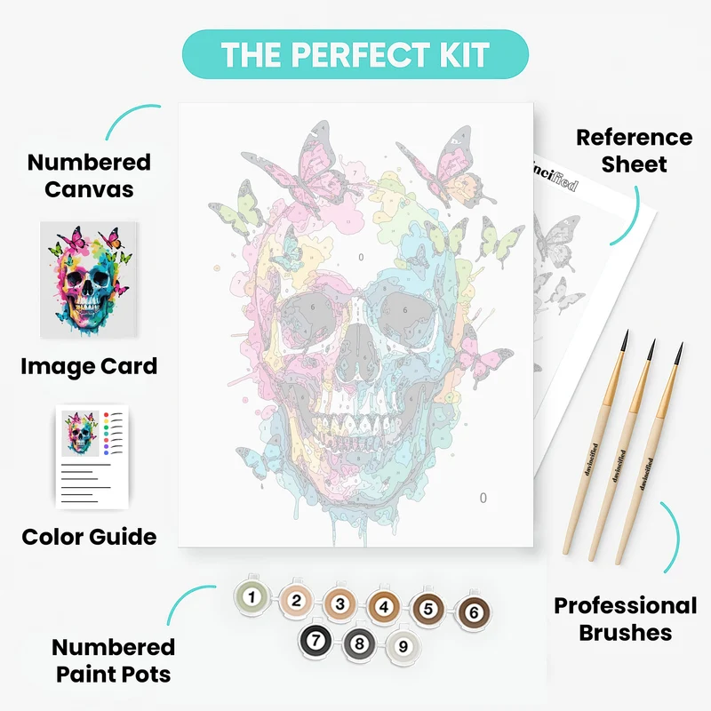 Colorful Skull with Butterflies - Paint by Numbers Kit