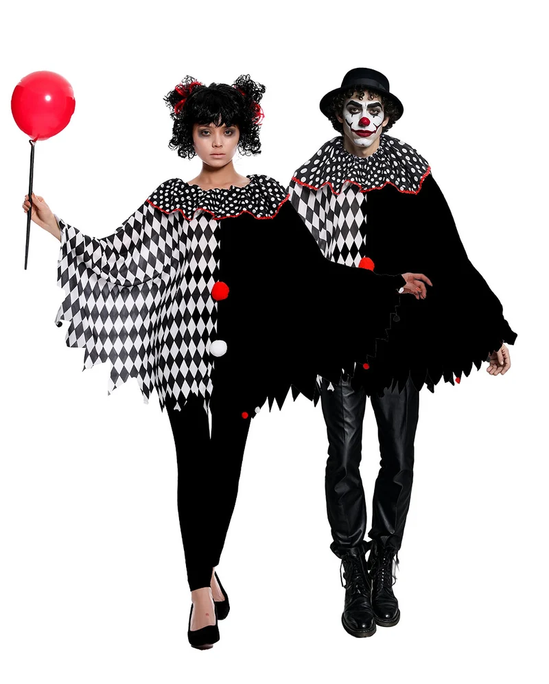 Clown Poncho Schwarz-Weiß Kariert