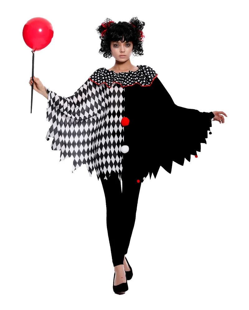 Clown Poncho Schwarz-Weiß Kariert