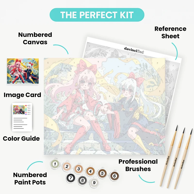 Anime Girls in Traditional Japanese Kimono - Paint by Numbers Kit