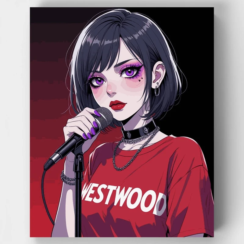 Anime Singer Girl with Microphone - Paint by Numbers Kit