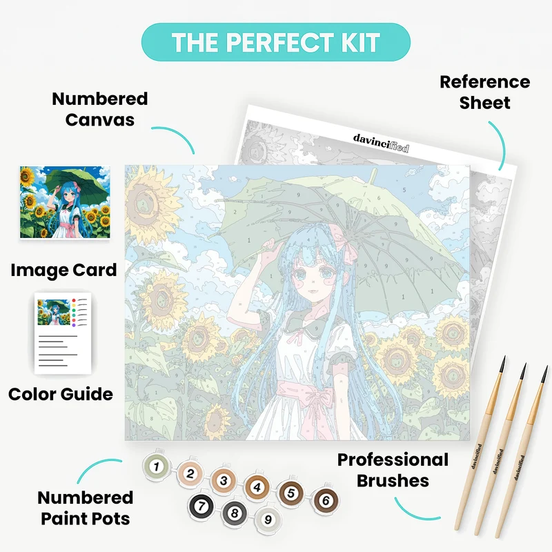 Anime Girl with Sunflowers - Paint by Numbers Kit