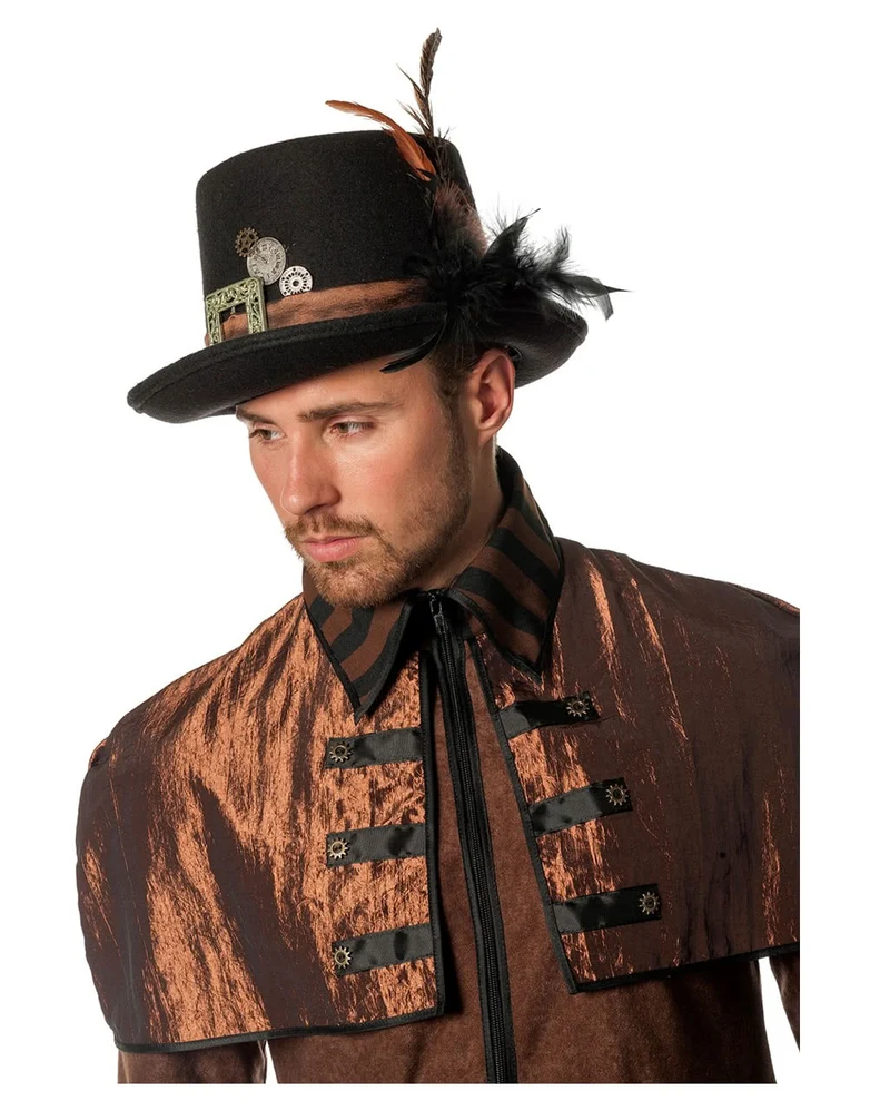 Steampunk Zylinder mit Feder schwarz