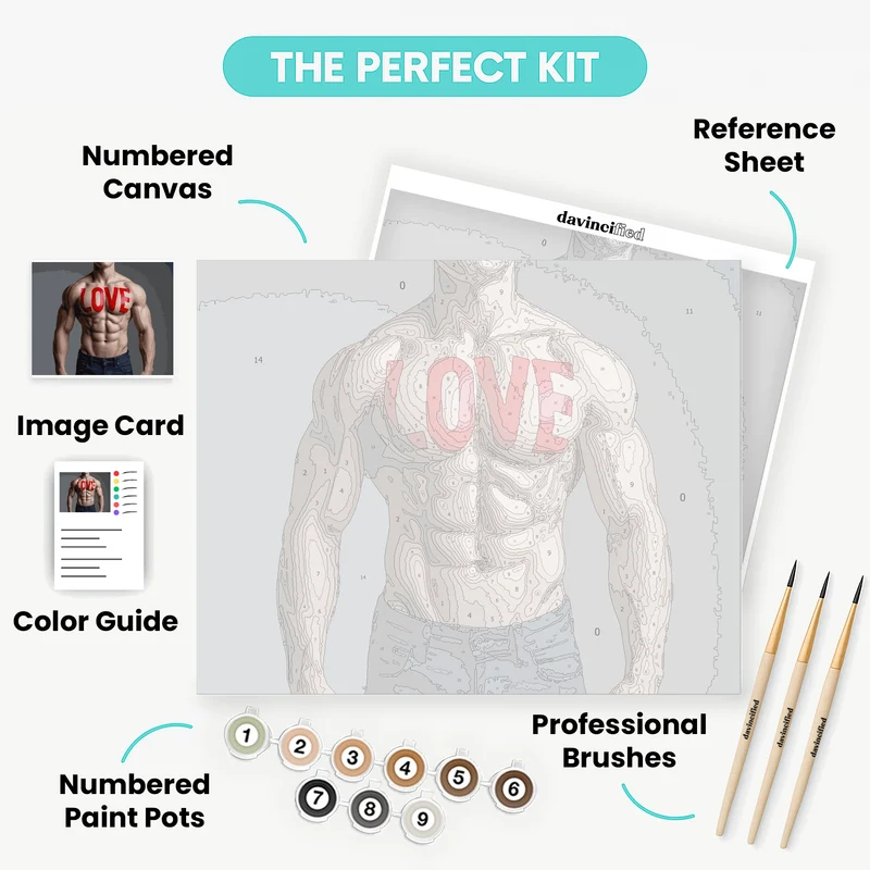 Muscular Male Torso with Love Text - Paint by Numbers Kit