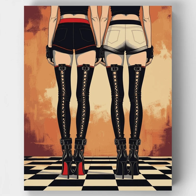 Stylized Anime Figures in Fetish Fashion - Paint by Numbers Kit