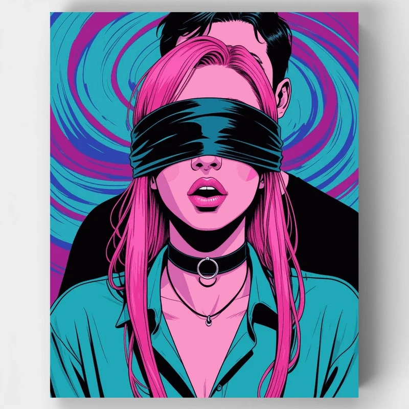 Blindfolded Woman with Pink Hair Pop Art - Paint by Numbers Kit
