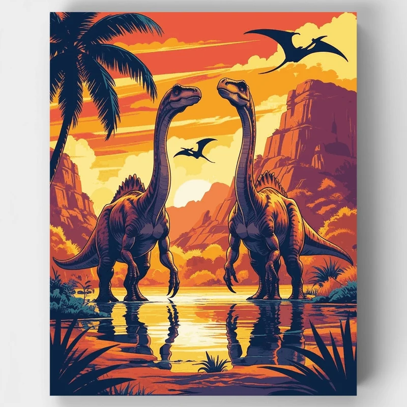 Prehistoric Sunset Dinosaurs - Paint by Numbers Kit