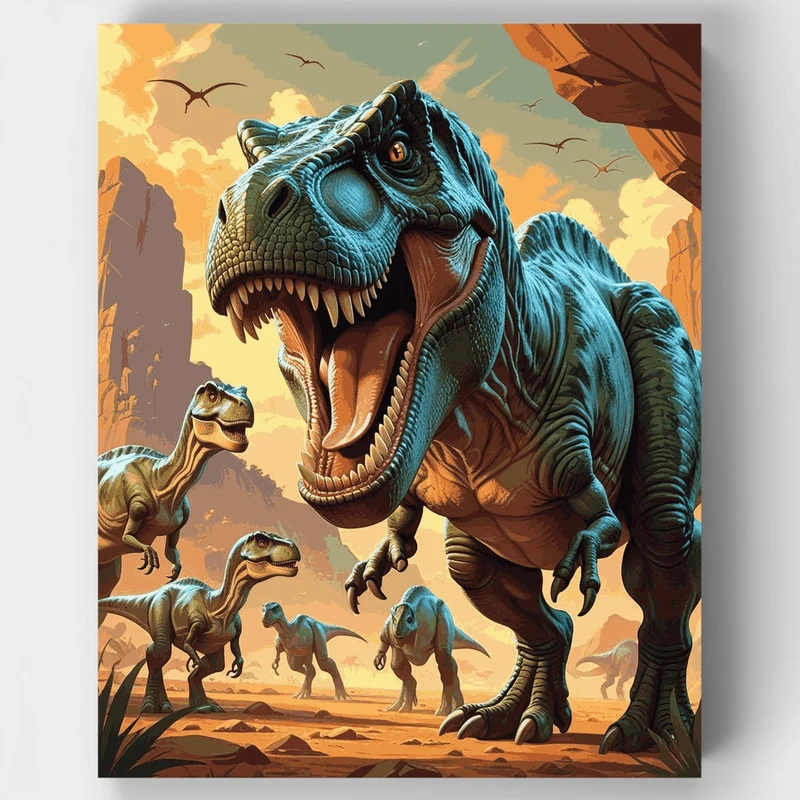 Roaring T-Rex Family Adventure - Paint by Numbers Kit