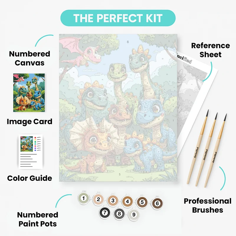 Cute Cartoon Dinosaurs in Forest - Paint by Numbers Kit