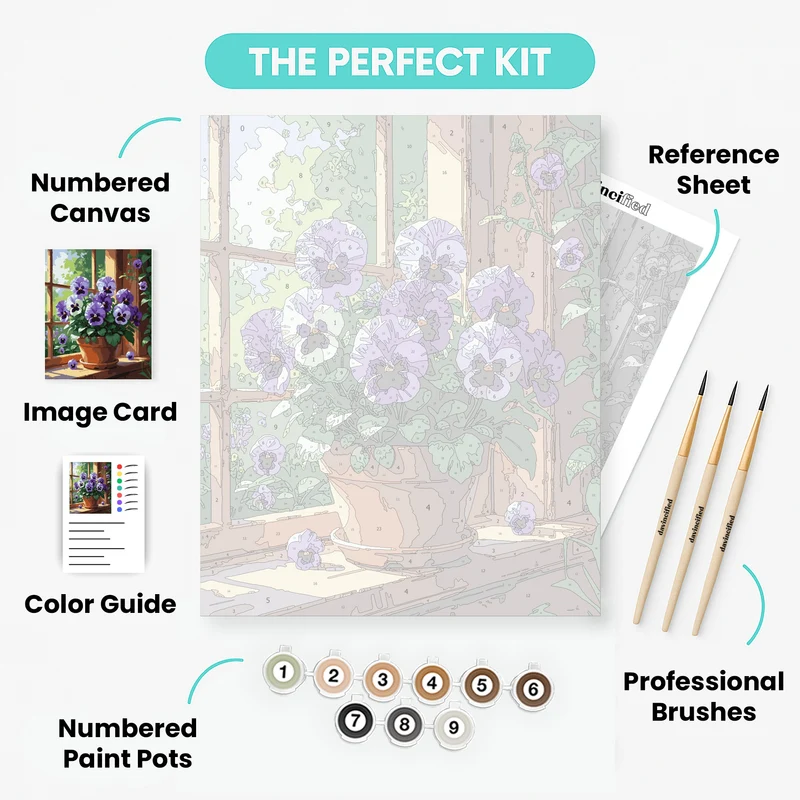 Purple Pansies Window Garden - Paint by Numbers Kit