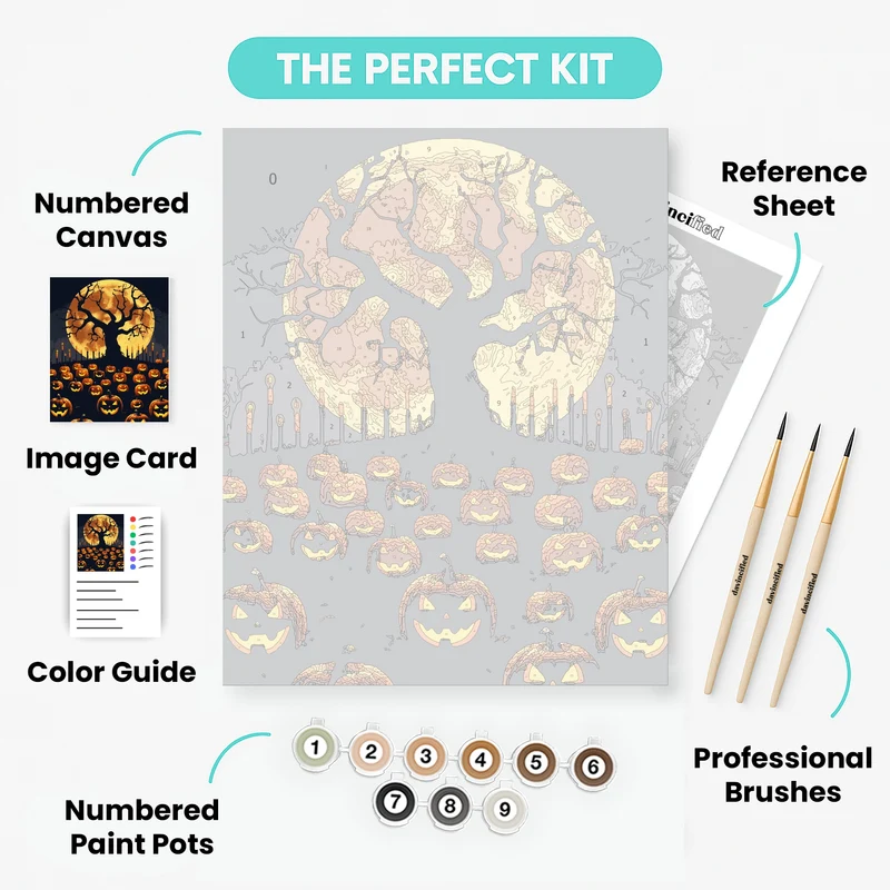 Halloween Pumpkin Patch Under Full Moon - Paint by Numbers Kit