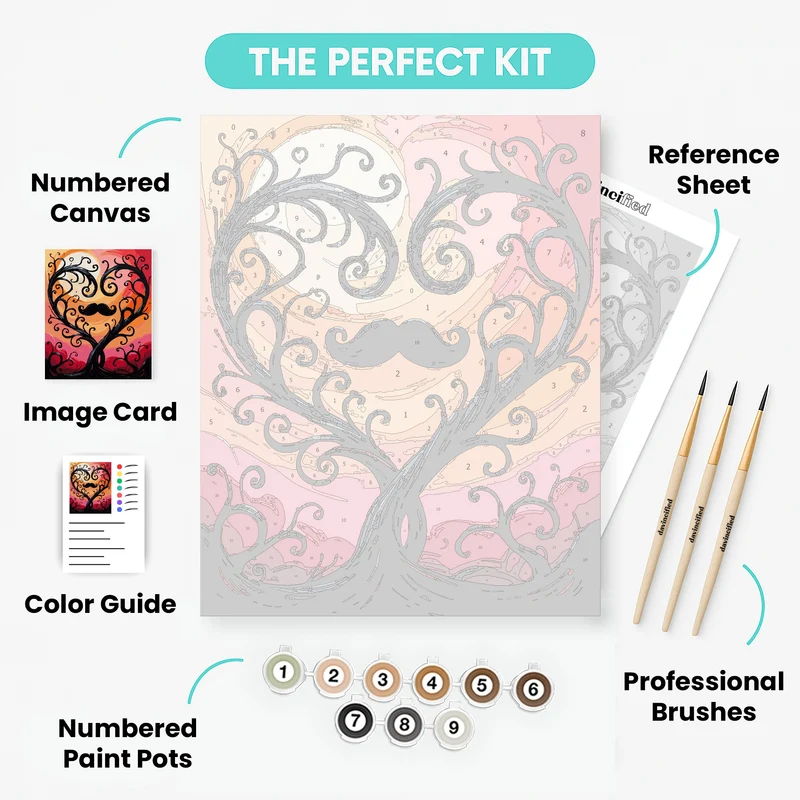 Whimsical Mustache Tree - Paint by Numbers Kit