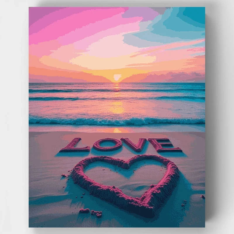 Love Heart Beach Sunset - Paint by Numbers Kit