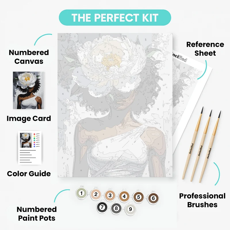 Elegant Woman with White Peony Flower - Paint by Numbers Kit