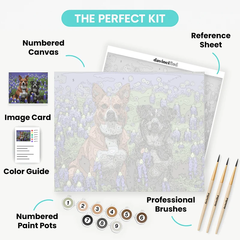 Two Dogs in Bluebonnet Field - Paint by Numbers Kit
