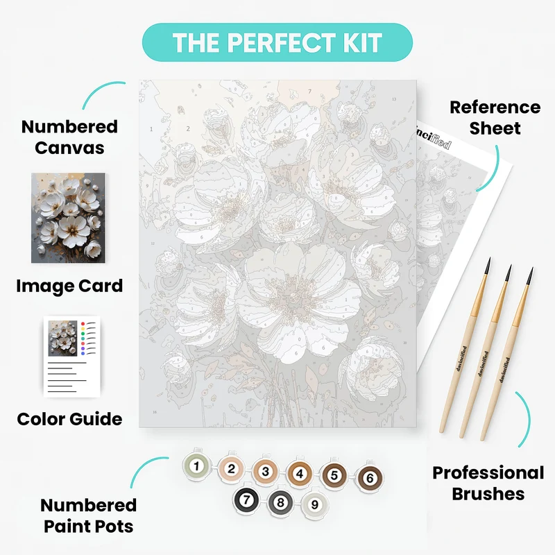 White Flowers - Paint by Numbers Kit