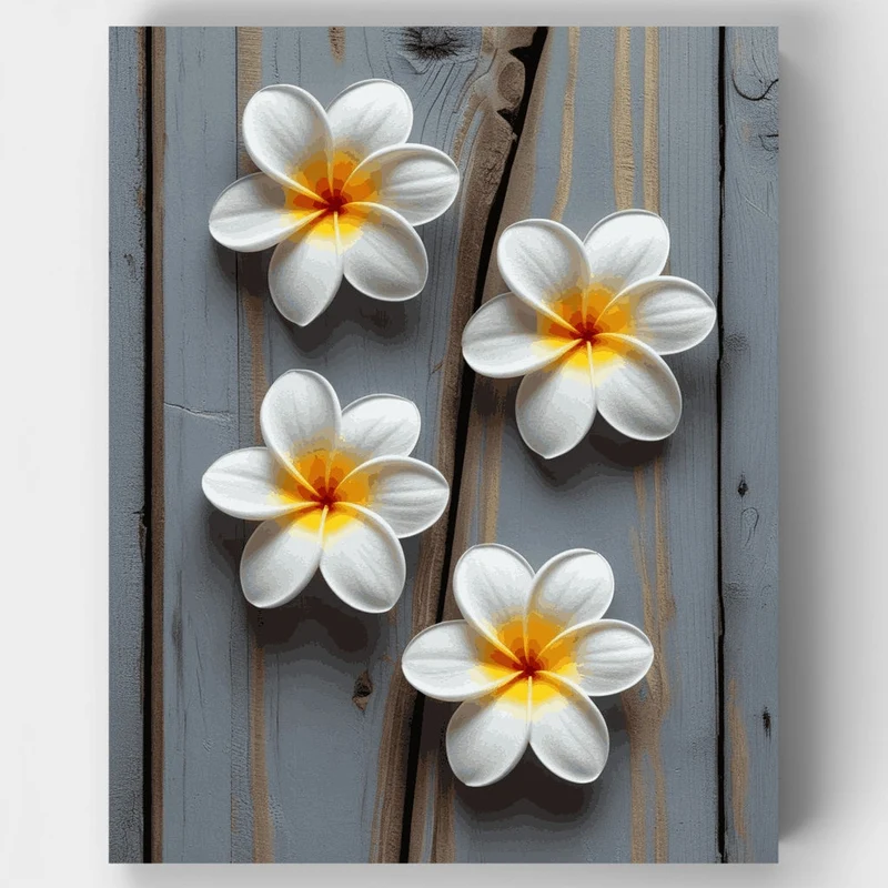 Plumeria Flowers on Weathered Wood - Paint by Numbers Kit