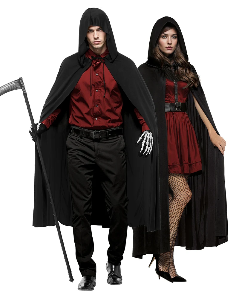 Schwarzes Cape als Kapuzen Umhang Deluxe