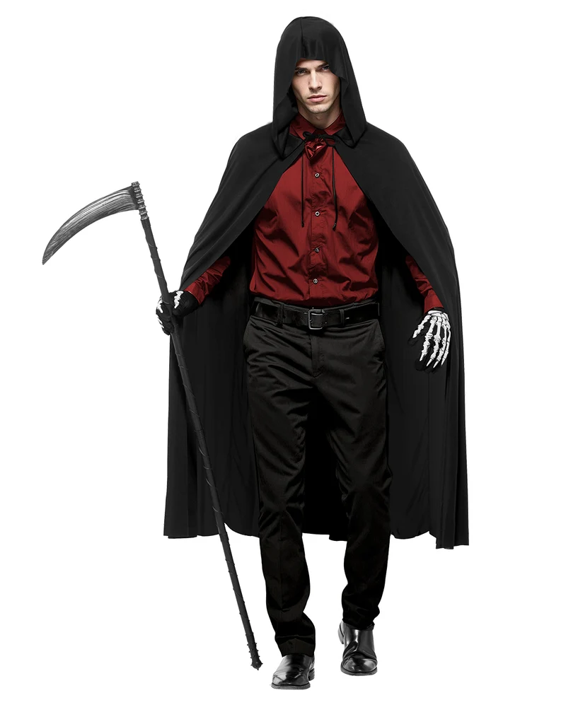 Schwarzes Cape als Kapuzen Umhang Deluxe