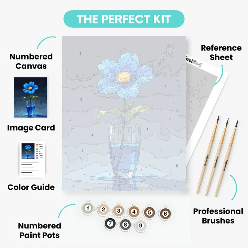 Blue Cosmos Flower in Glass Vase - Paint by Numbers Kit