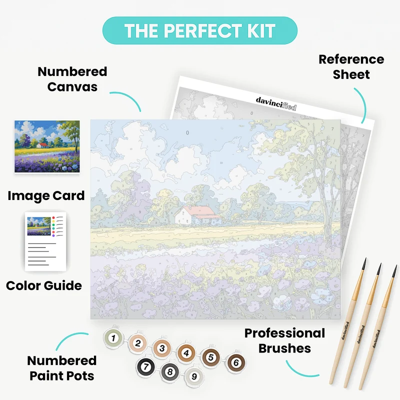 Country Cottage with Purple Wildflowers - Paint by Numbers Kit