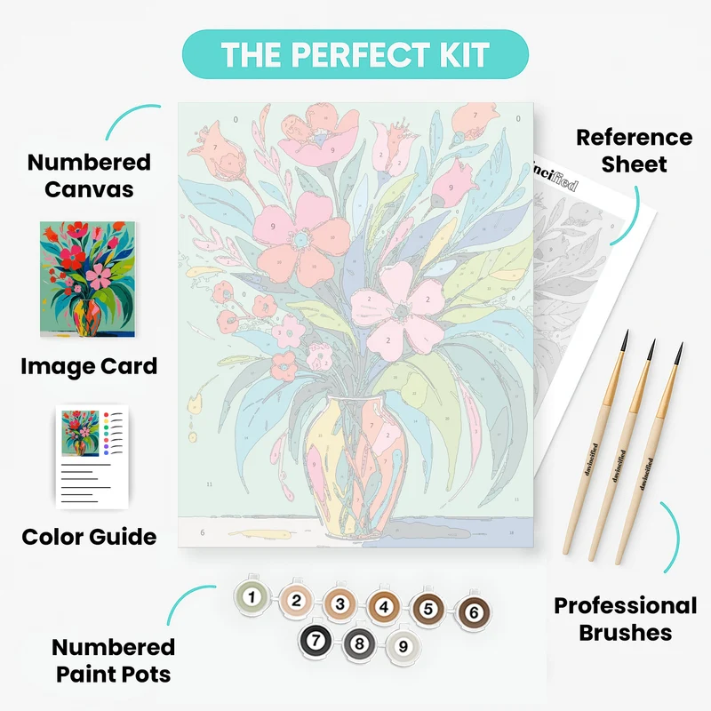Bright Floral Vase Arrangement - Paint by Numbers Kit