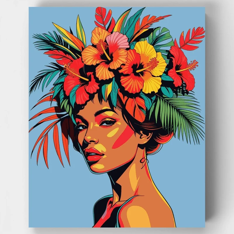 Tropical Woman with Hibiscus Flowers - Paint by Numbers Kit