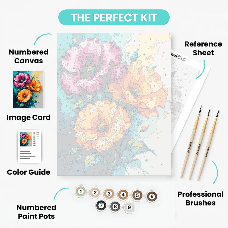 Vibrant Watercolor Flowers - Paint by Numbers Kit