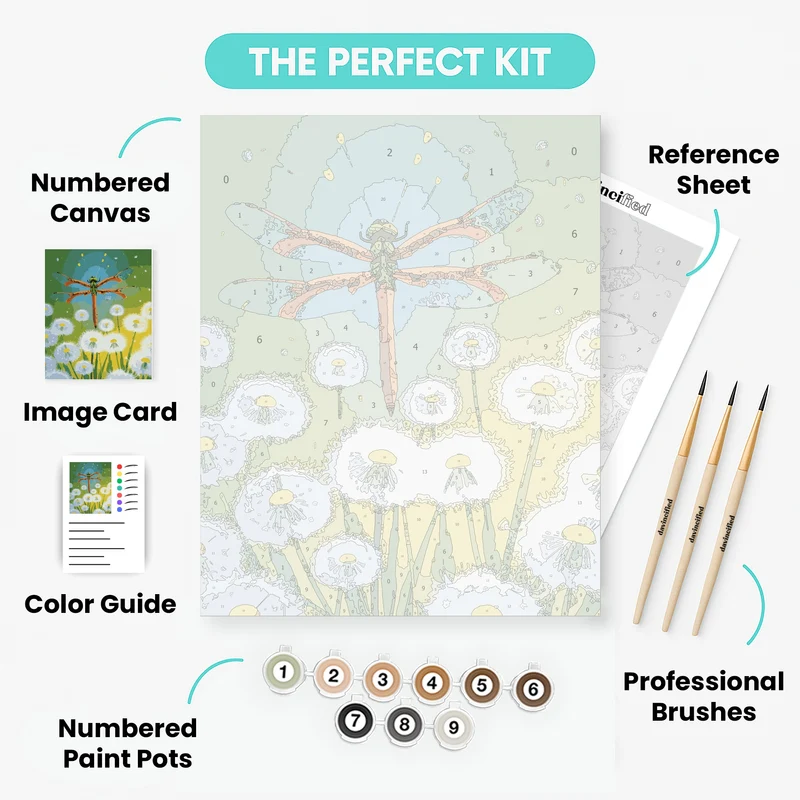 Dragonfly Over Dandelions - Paint by Numbers Kit